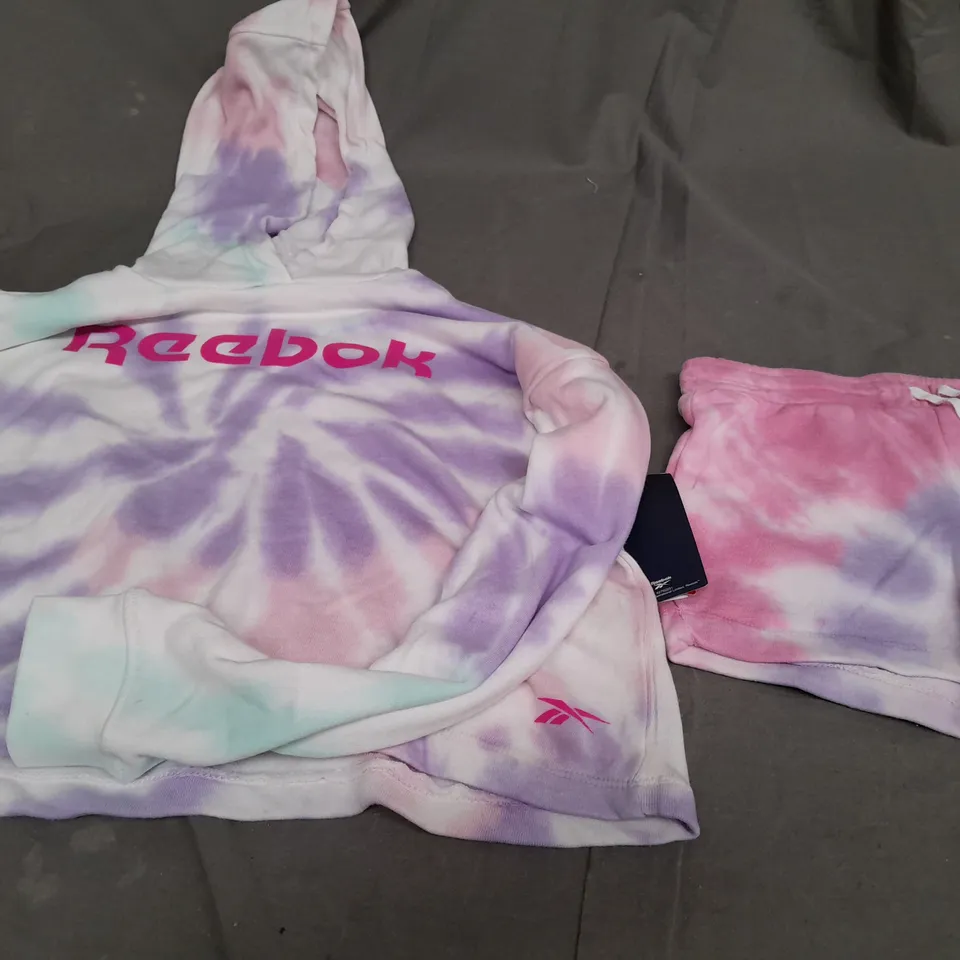 BOX OF APPROX 40 REEBOK CROPPED HOODIE & SHORTS IN TIE DYE IN VARIOUS SIZES - COLLECTION ONLY 