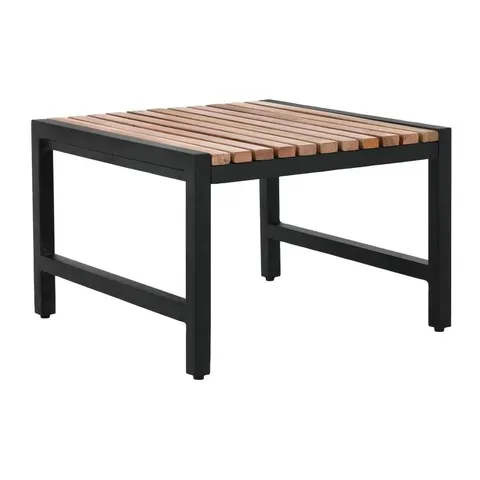 BRAND NEW BOLERO ACACIA WOOD & POWDER-COATED STEEL LOW BAR STOOLS (PACK OF 4)