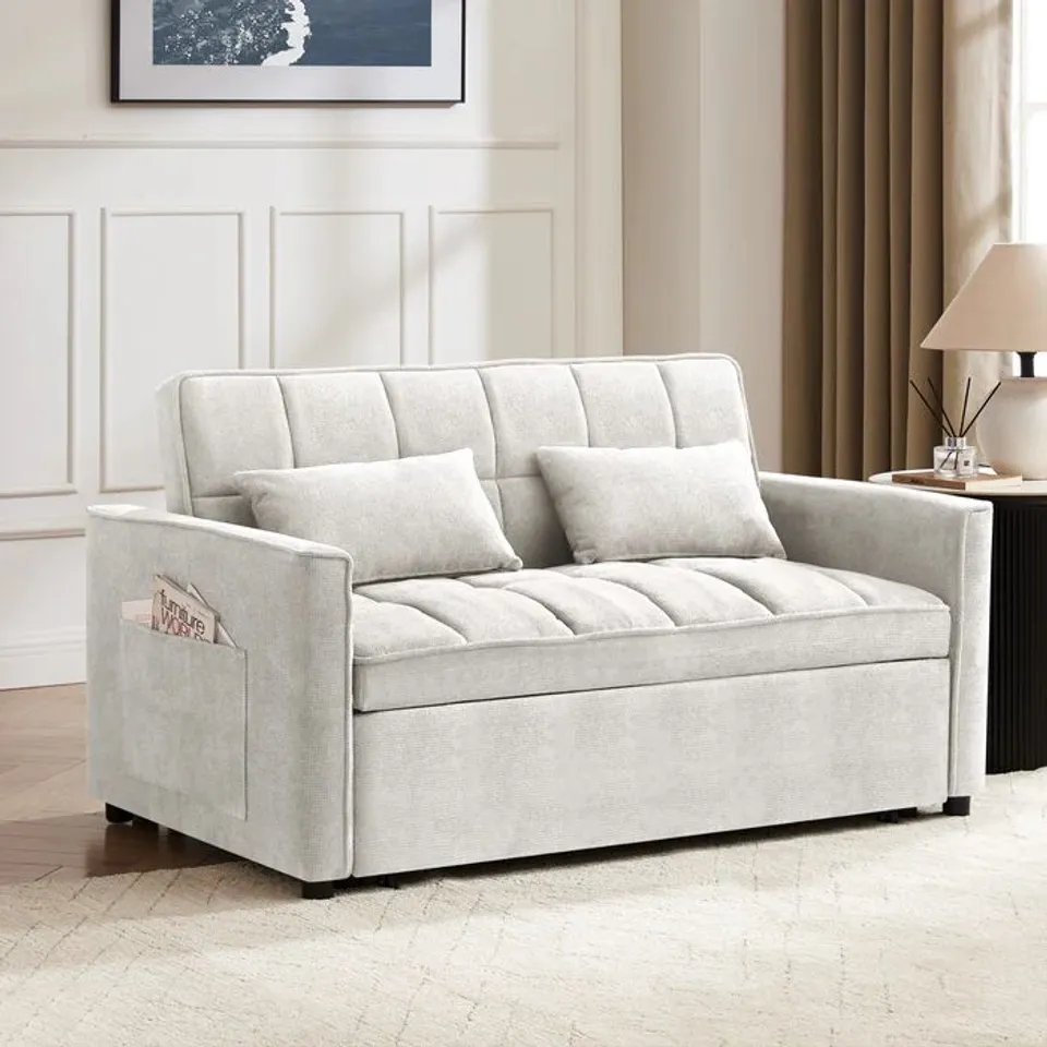 BOXED HARRIET PULL-OUT SOFA BED, LIGHT GREY LINEN