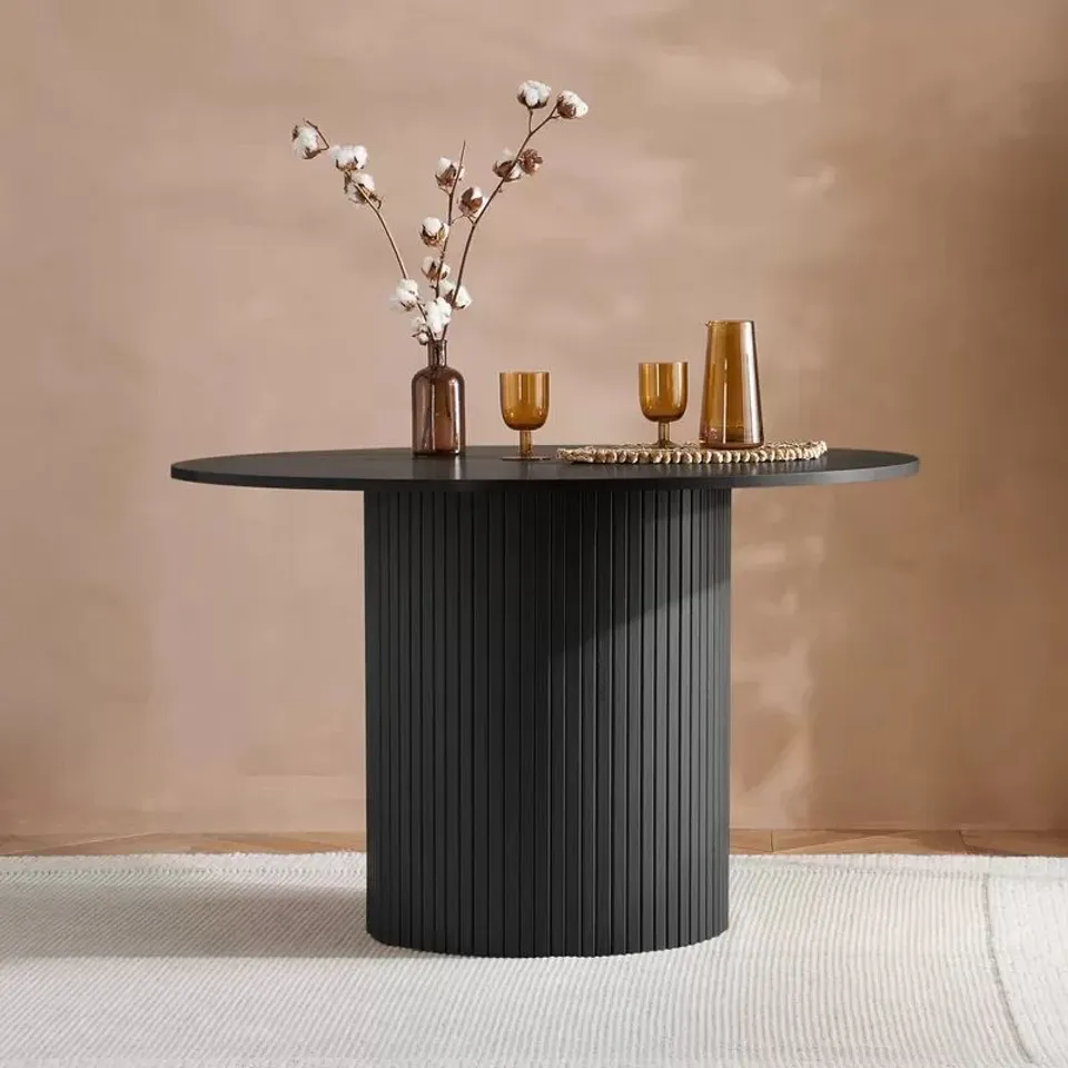 BOXED AXEL ROUND FLUTED DINING TABLE BLACK (2 BOXES)