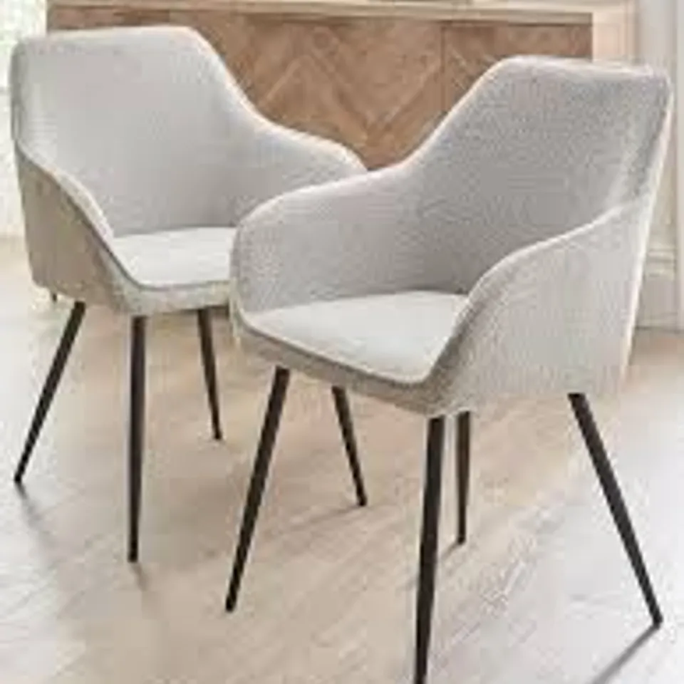 BOXED ALISHA PAIR OF BOUCLE DINING CHAIRS - CREAM/BLACK (1 BOX) RRP £229