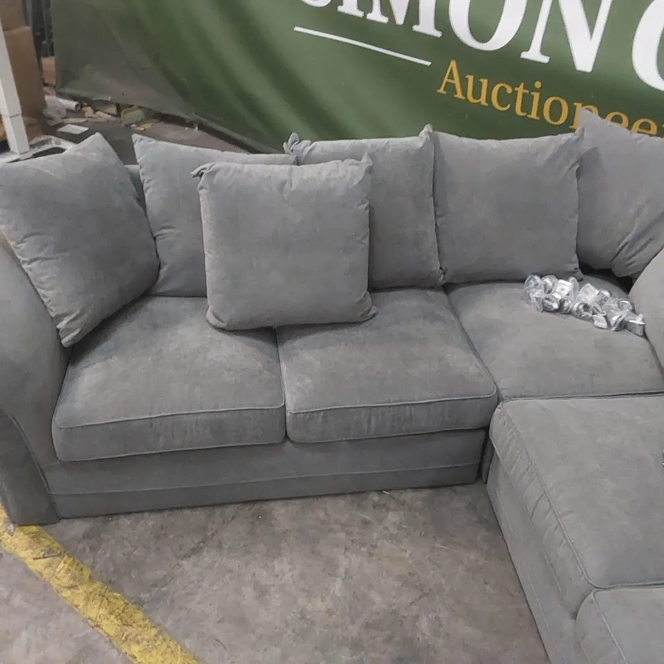 QUALITY DESIGNER DURY DARK GREY FABRIC UPHOLSTERED CORNER GROUP SOFA