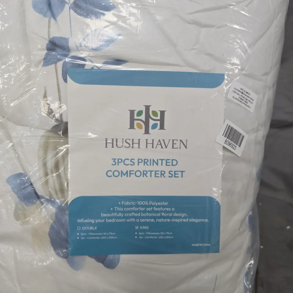 HUSH HAVEN 3-PIECE PRINTED COMFORTER SET – WHITE WITH BLUE FLORAL