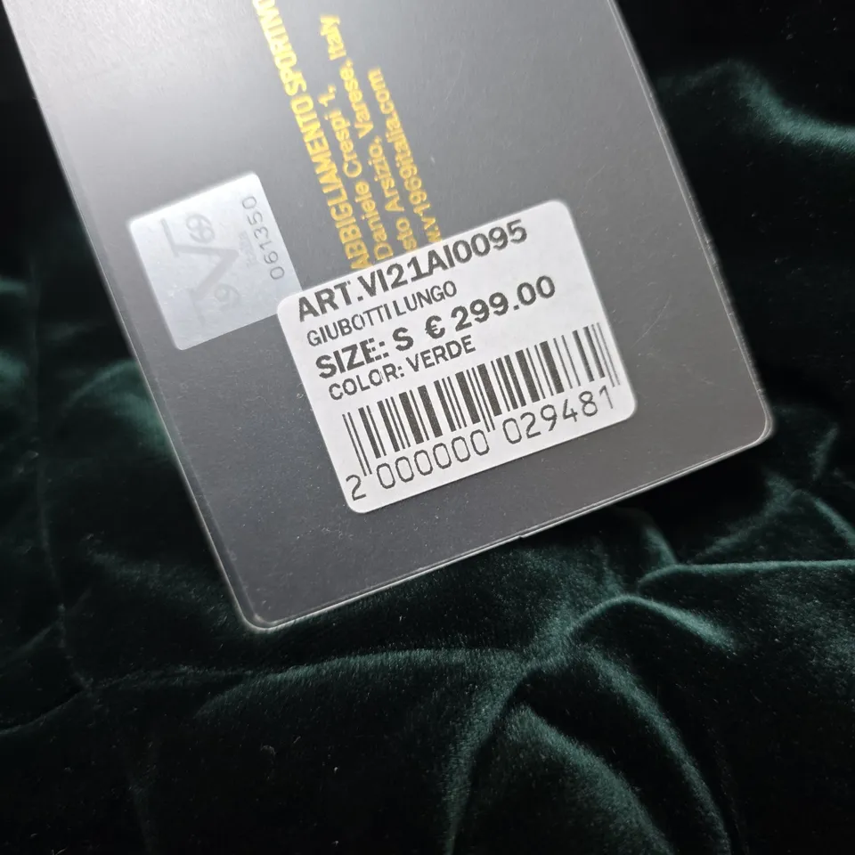 19V69 ITALIA GIUBOTTI LUNGO LONG COAT – GREEN, SIZE S (ART. VI21A10095)