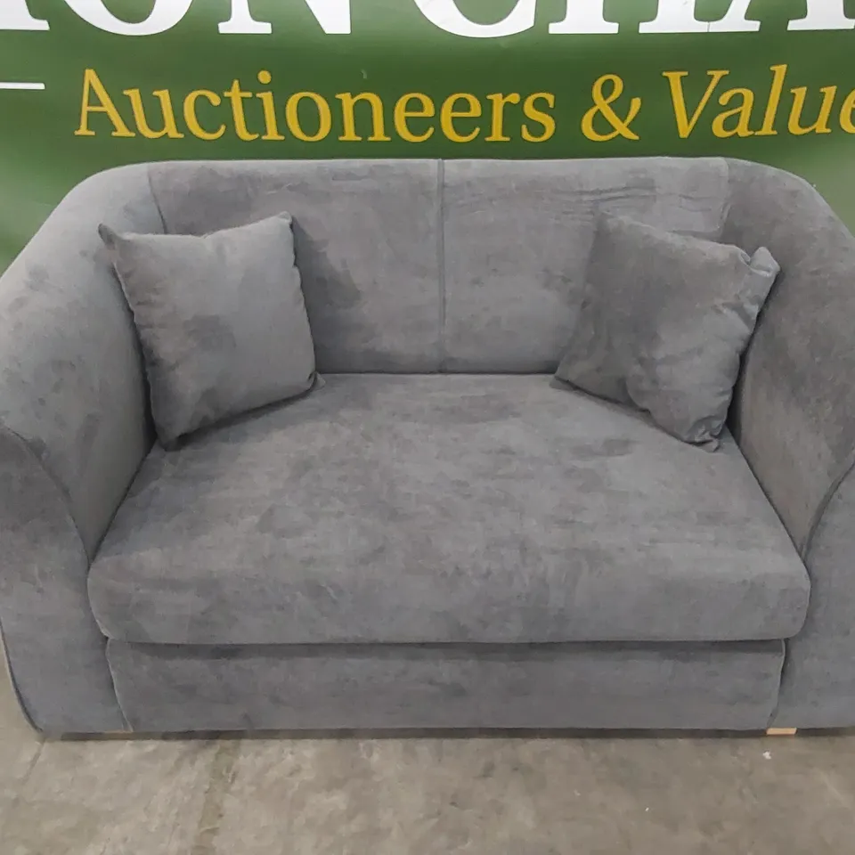 KENSTER SMALL 2 SEATER FABRIC UPHOLSTERED SOFA - DARK GREY 