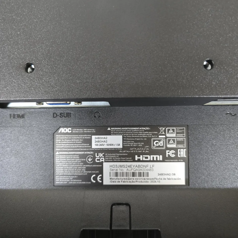 AOC 24B3HA2 23.8-INCH LCD MONITOR – HDMI & POWER CABLES INCLUDED