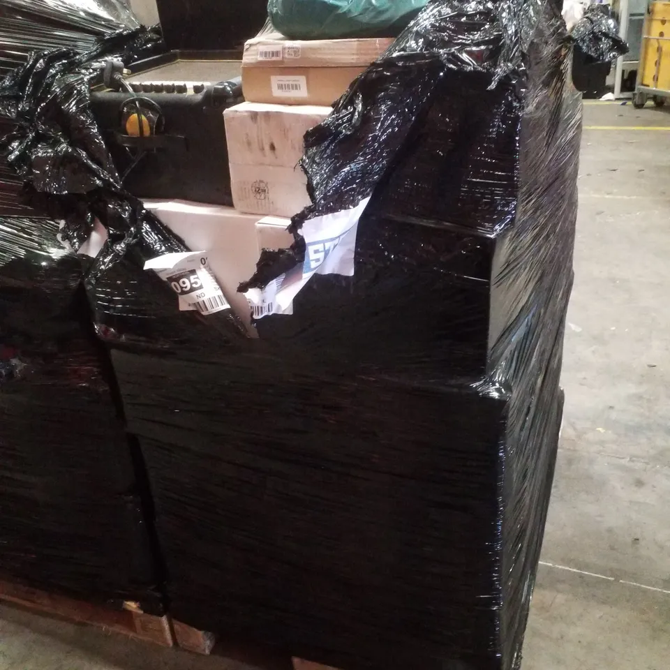 PALLET CONTAINING ASSORTED PRODUCTS INCLUDING BRAUN SPIN JUICER, ACOUSTIC GUITAR, MARSHALL AMP & LARGE QUANTITY OF ASSORTED STAUF ADHESIVES
