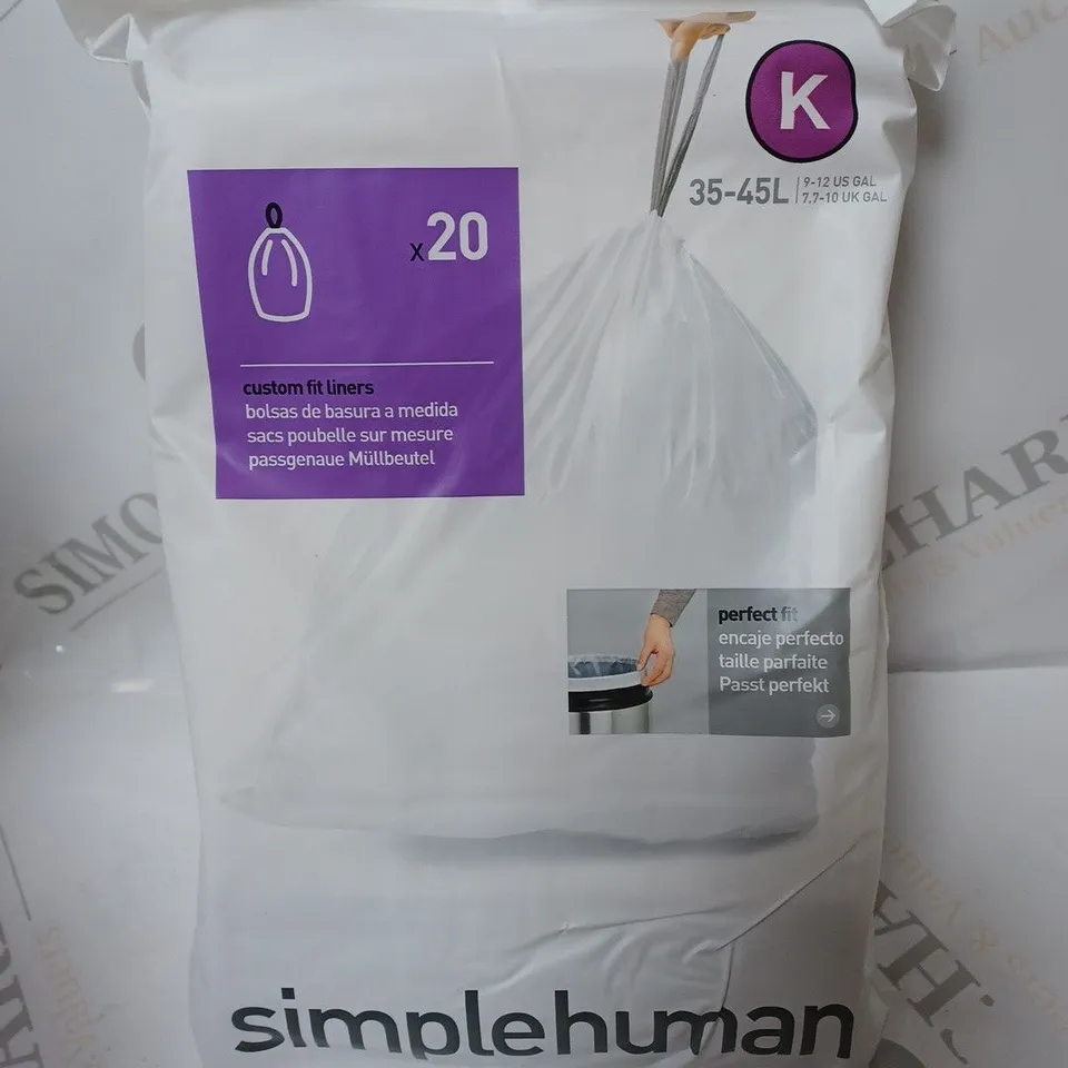 BOX OF APPROXIMATELY 60 SIMPLEHUMAN K CUSTOM FIT LINERS APPROX 35-45L K