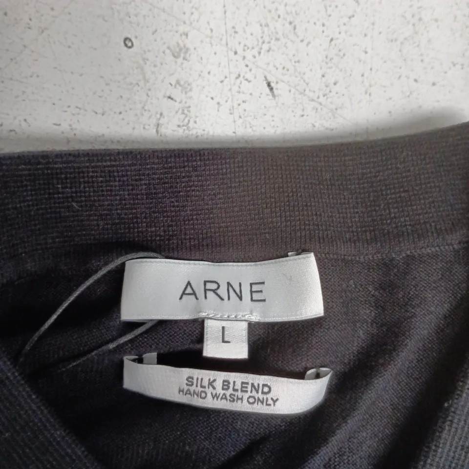 ARNE COTTON AND SILK POLO SHIRT IN BLACK, SIZE L