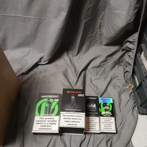 APPROXIMATELY 25 ITEMS INCLUDING VAPE STARTER KIT ASSORTMENT – GEEKVAPE AEGIS SOLO III, VAPORESSO & ASPIRE.