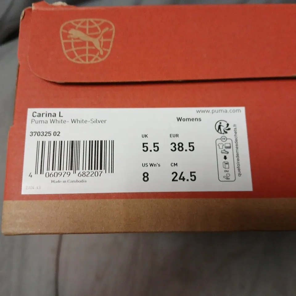 BOXED PUMA CARINA L WOMEN'S TRAINERS – WHITE/SILVER, UK 5.5 (EU 38.5)