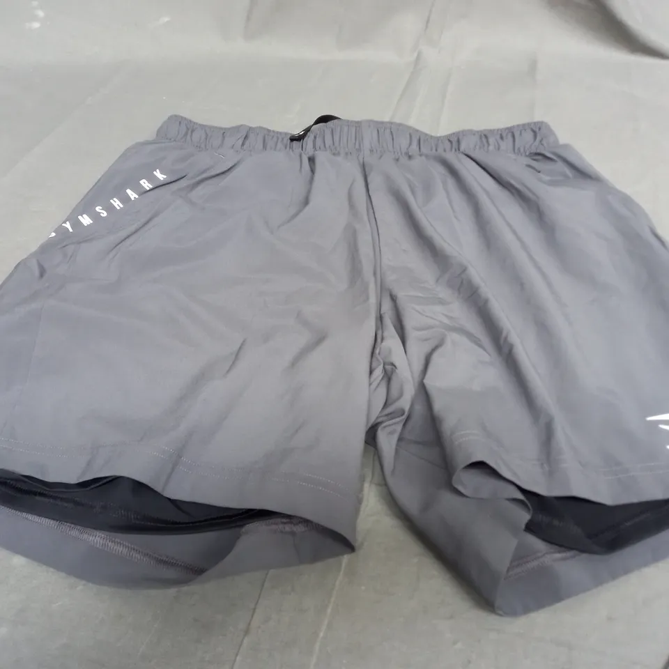 GYMSHARK SPORT 7 2 IN 1 SHORTS IN LIGHT GREY - LARGE