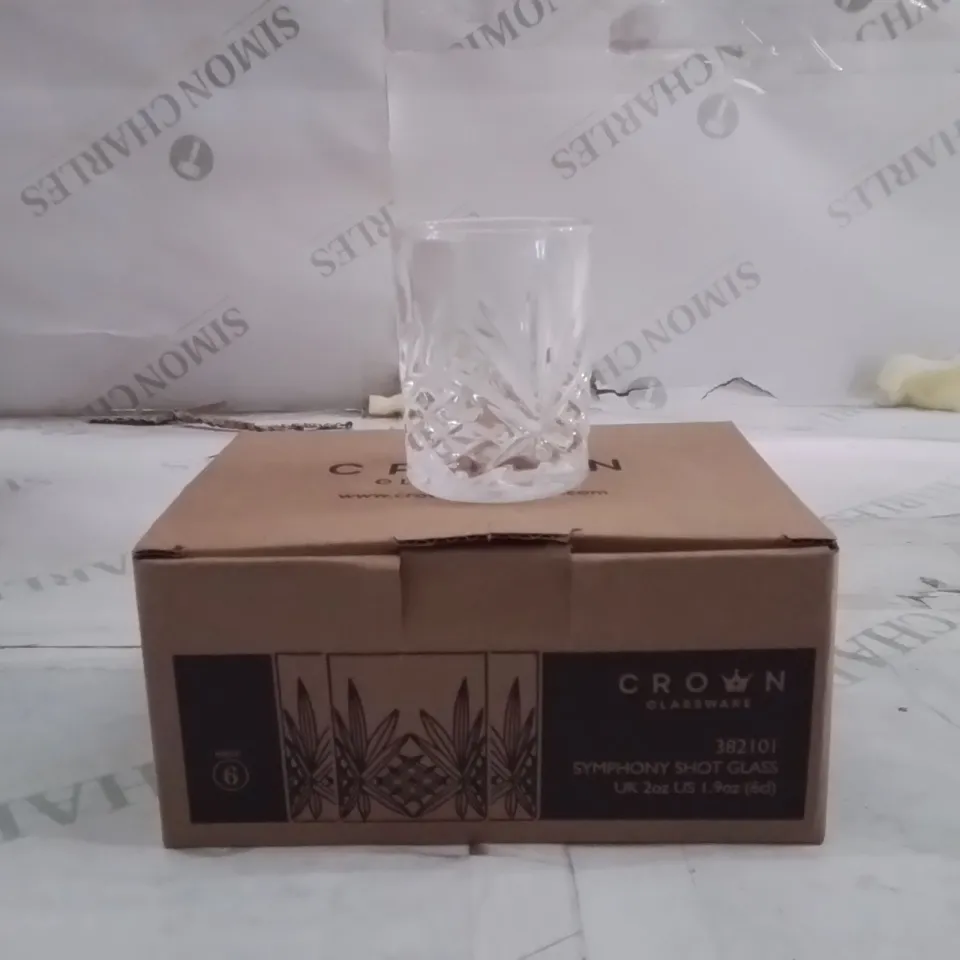BOXED CROWN GLASSWARE SYMPHONY SHOT GLASSES APPROXIMATELY 24