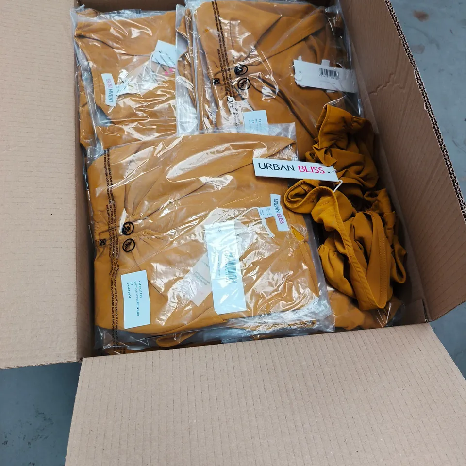 BOX OF APPROXIMATELY 80 URBAN BLISS MUSTARD YELLOW BLOUSE – WOMEN'S TOP - SIZES 10 / 12/ 14