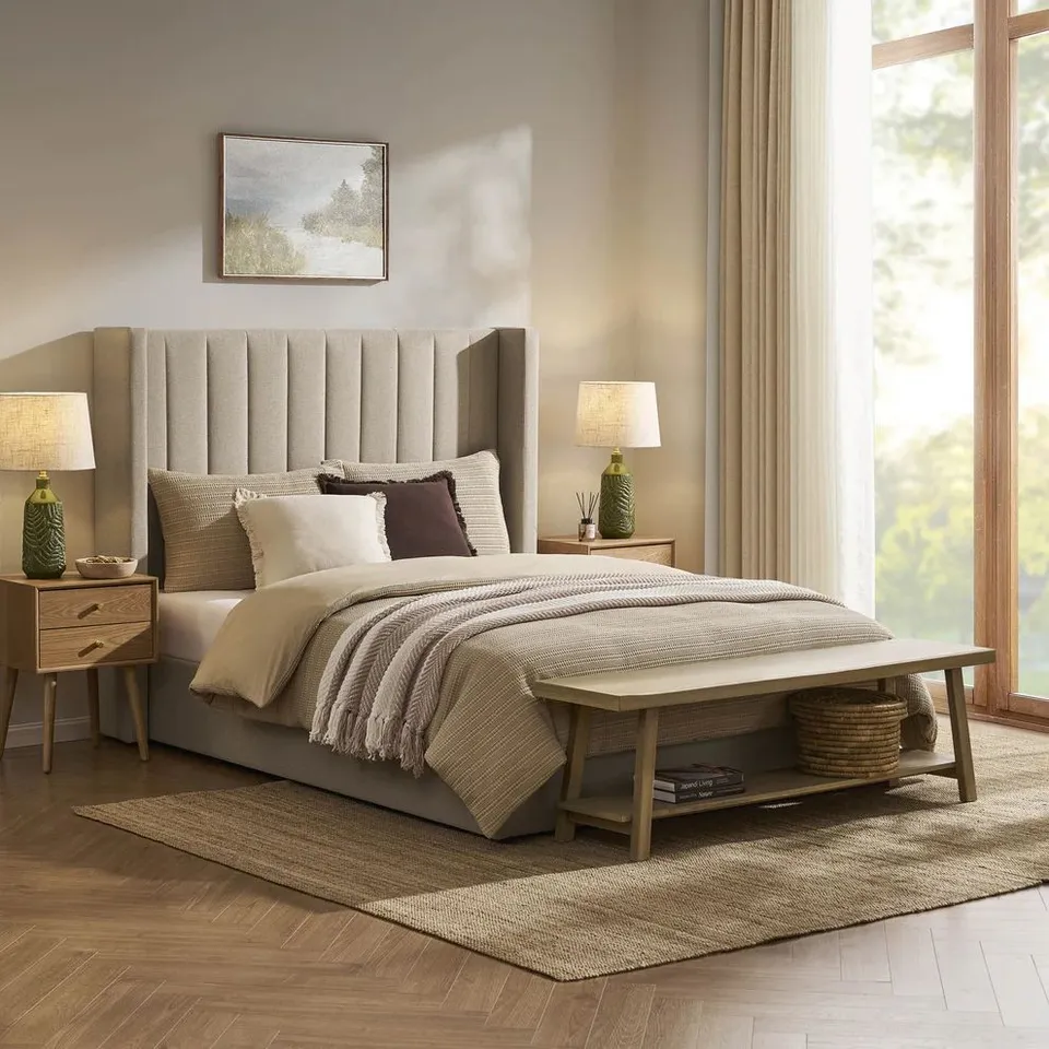 BOXED DUSK MADISON OTTOMAN STORAGE BED - OATMEAL // SIZE: 4FT6 DOUBLE (2 BOXES)