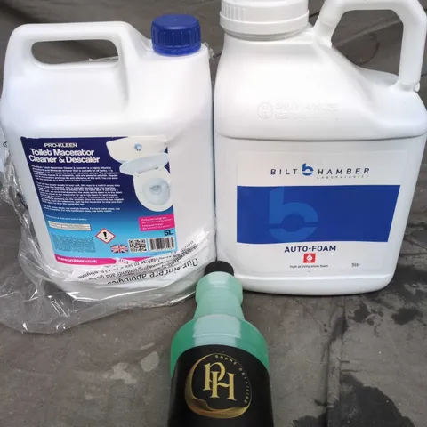 APPROXIMATELY 5 ASSORTED HOUSEHOLD LIQUID PRODUCTS TO INCLUDE AUTO-FOAM, TOILET CLEANER, WHEEL CLEANER ETC 