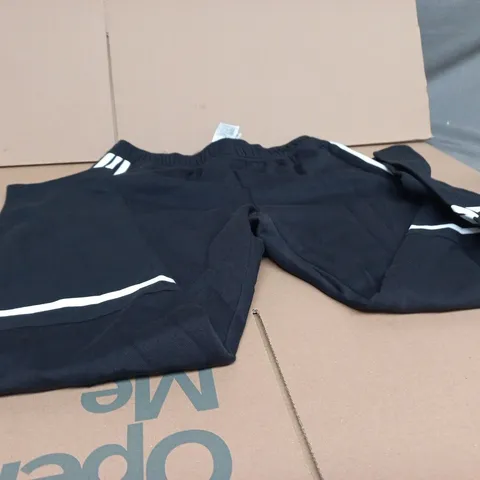 ADIDAS TRACK PANTS – BLACK WITH WHITE SIDE STRIPES, UK L (USA L)