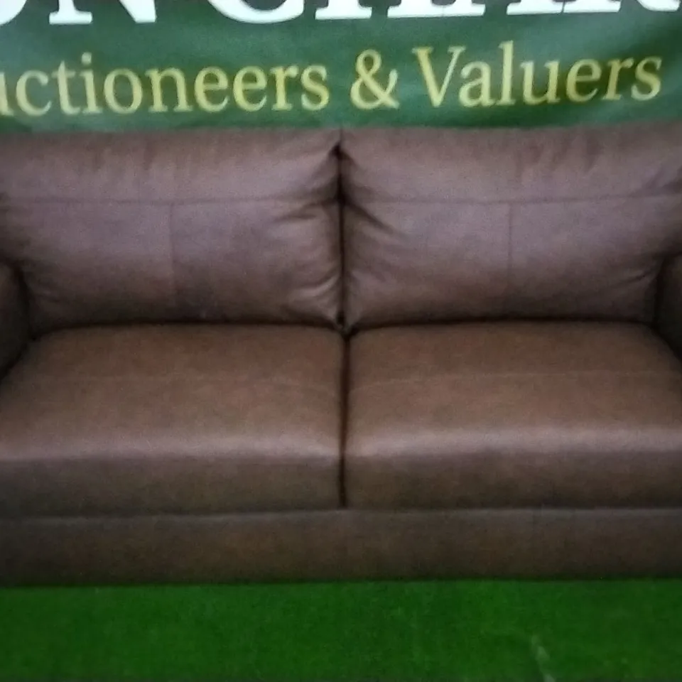 DESIGNER BROWN LEATHER THREE SEATER SOFA