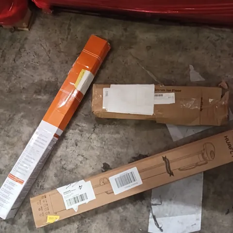 PALLET OF ASSORTED ITEMS INCLUDING - HOOK, BROOM FOR FLOOR, RETRACTABLE GATE 