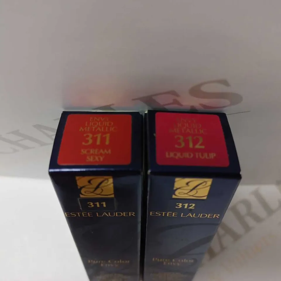 LOT OF 2 ESTEE LAUDER PURE COLOR ENVY PAINT-ON LIQUID LIPCOLOUR - #311 SCREAM SEXY & 312 LIQUID TULIP 