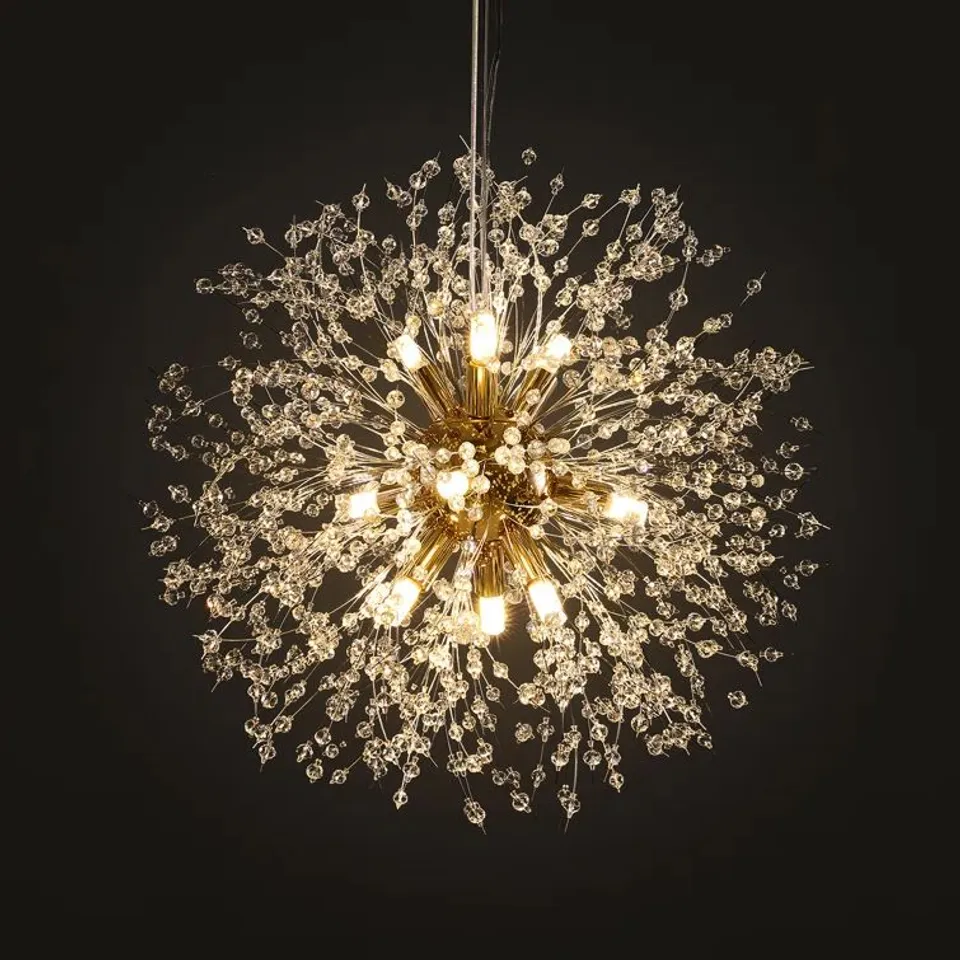 BOXED DANDELION 9-LIGHT SPUTNIK CRYSTAL CHANDELIER STARBURST SUNBURST CEILING LIGHT (1 BOX)