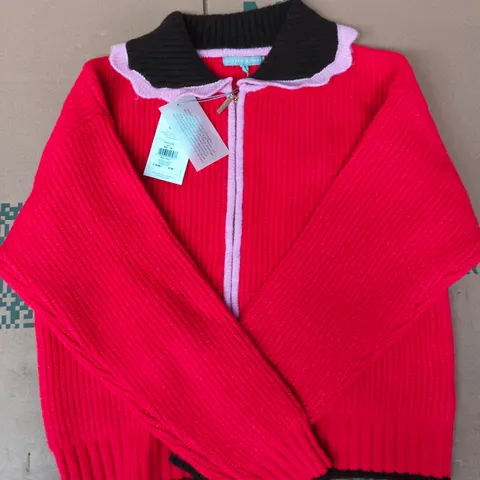 OLIVER BONAS ZIP-UP KNIT JACKET IN RED/BROWN/PINK SIZE UK 10