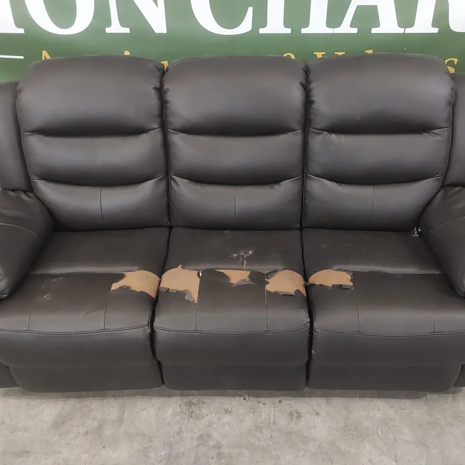 QUALITY DESIGNER FAUX LEATHER 3 SEATER RECLINER SOFA - DARK BROWN