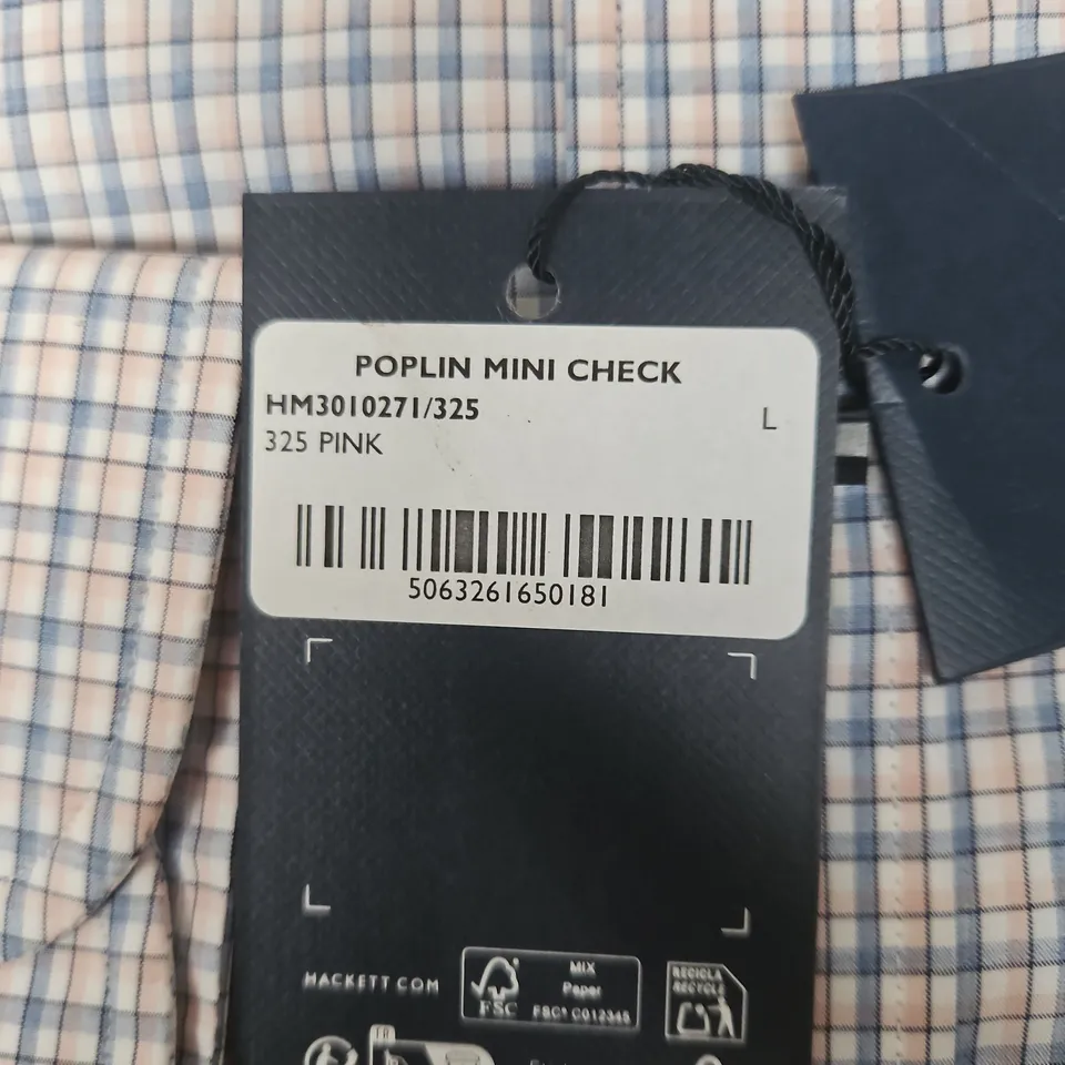 HACKETT LONDON POPLIN MINI CHECK SHIRT – TAILORED FIT, SIZE L