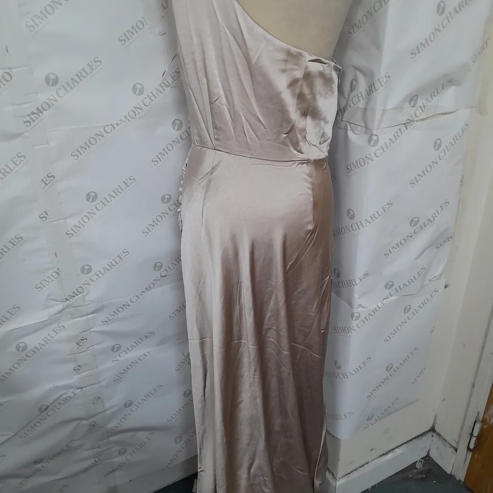 SIX STORIES ONE SHOULDER SATIN BRIDESMAID DRESS IN OYSTER SIZE 12