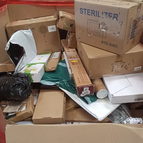 PALLET OF ASSORTED HOUSEHOLD GOODS AND PRODUCTS TO INCLUDE; STERILISER, FANS, BOXED FURNITURE ETC