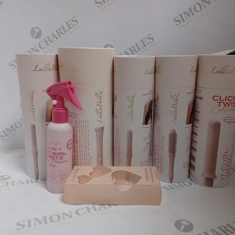 LULLABELLZ HAIR TOOL 6PIECE BUNDLE INCLUDING HAIR BRUSH, HEAT SPRAY, CURLING WAND AND HANDLE