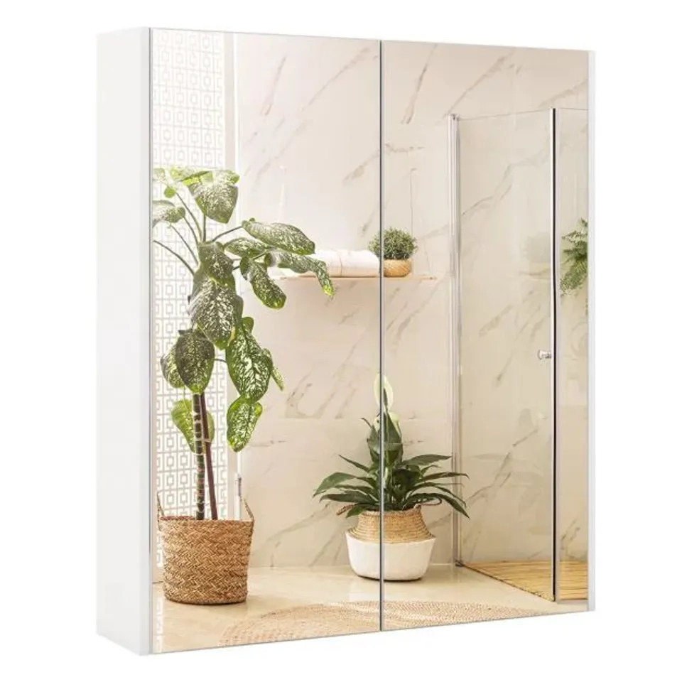 BOXED COSTWAY MEDICINE CABINET, 24.5" X 25.5" BATHROOM WALL CABINET WITH 2 MIRROR DOOR - WHITE