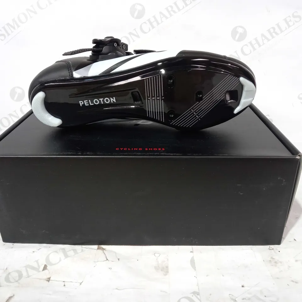 BOXED PAIR OF PELOTON CYCLING SHOES IN BLACK/RED EU SIZE 38