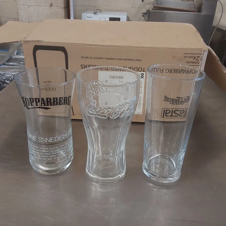 BOX CONTAINING 12X A ASSORTED DRINKS GLASSED