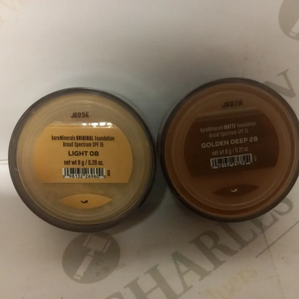 BOX OF APPROX 12 BARE MINERALS FOUNDATION TO INCLUDE - LIGHT 08 SPF 15 - GOLDEN DEEP W50 SPF 15