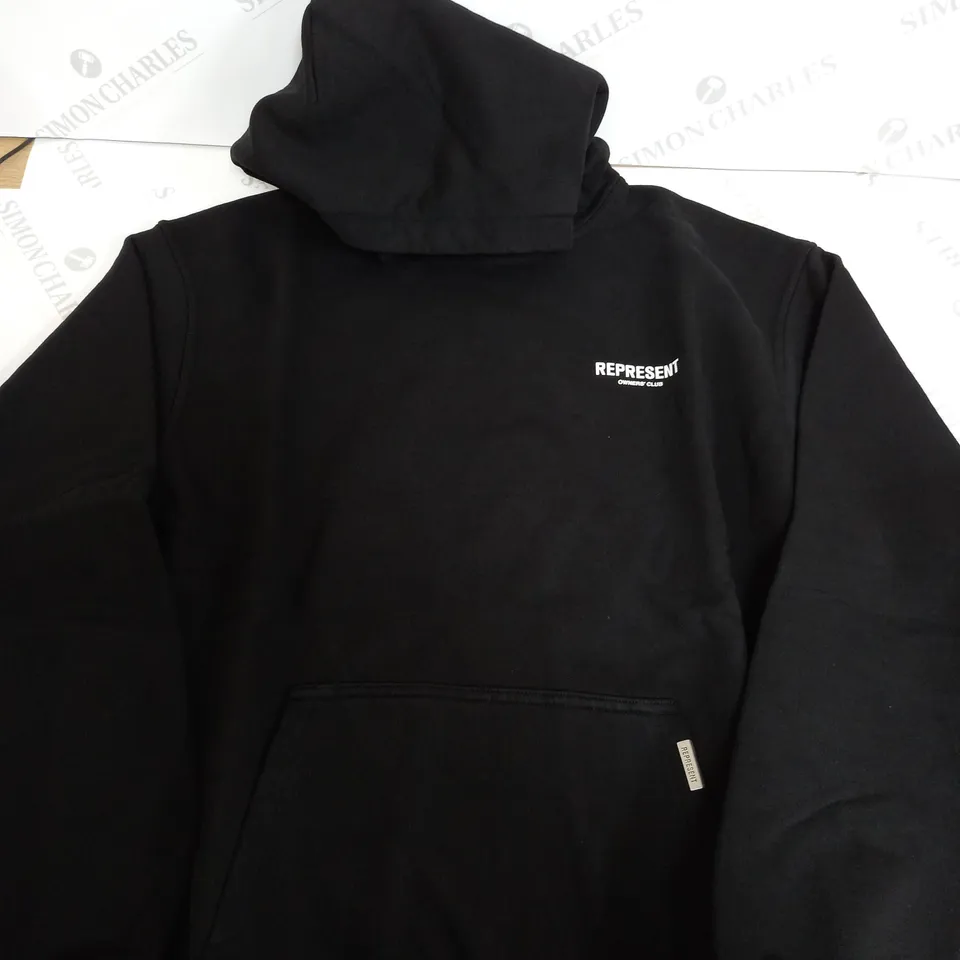 REPRESENT BLACK PLAIN LOGO HOODIE - S