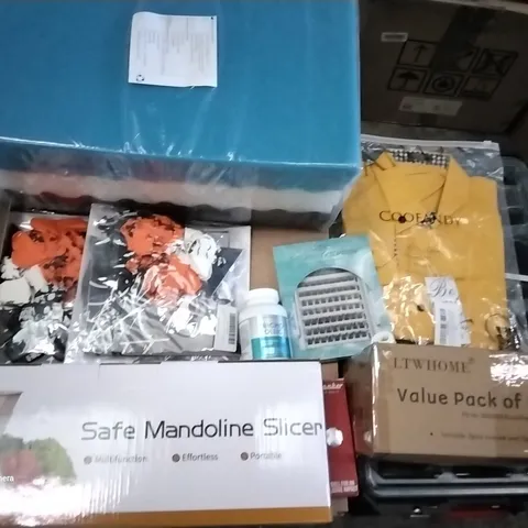 PALLET OF ASSORTED ITEMS INCLUDING SAFE MANDOLINE SLICER, HALLOWEEN DECORATIONS, FOAM FILTERS, EYELASH EXTENSION, SHAMKER GOLF BALLS, MENS BUTTON DOWN SHIRT