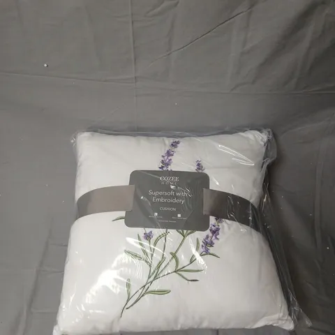 COZEE HOME SUPERSOFT EMBROIDERED CUSHION – LAVENDER FLORAL DESIGN