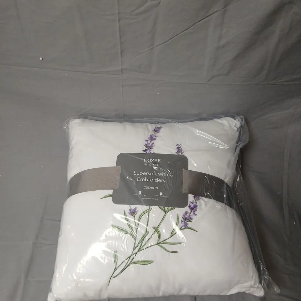 COZEE HOME SUPERSOFT EMBROIDERED CUSHION – LAVENDER FLORAL DESIGN