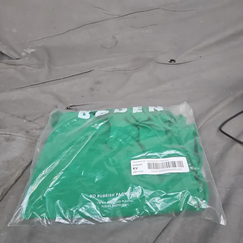 BODEN NINA SMOCKED T-SHIRT DRESS – WOMEN'S GREEN, UK 12 (12R)