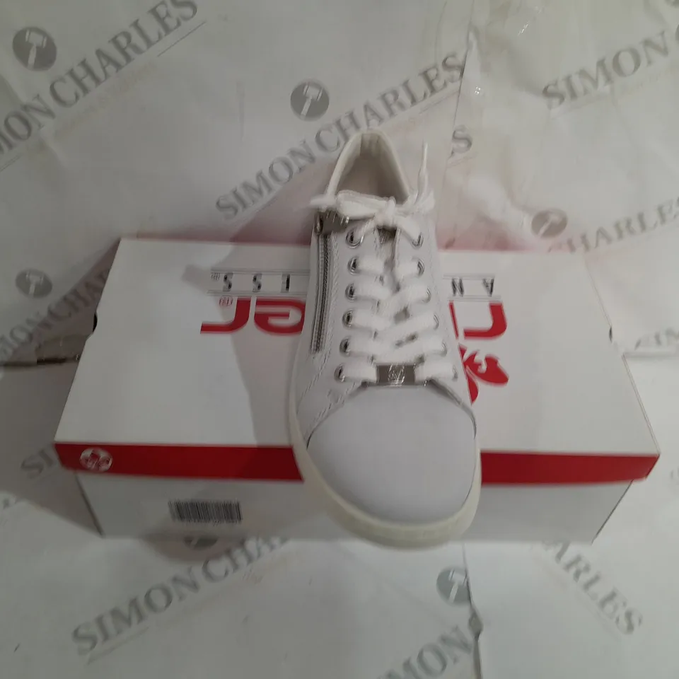 BOXED PAIR OF RIEKER CLEAN LACE WHITE TRAINERS - SIZE 6