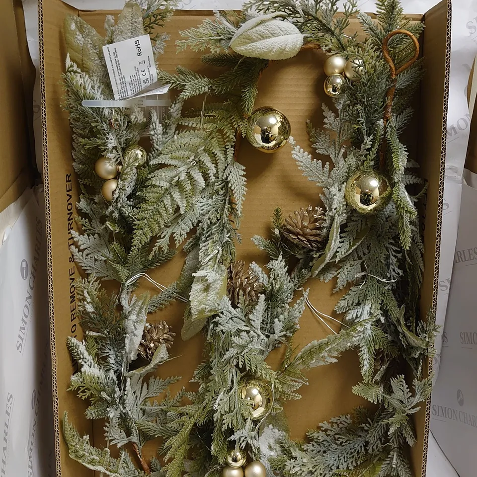 PRE-LIT FROSTED GARLAND WITH BAUBLES