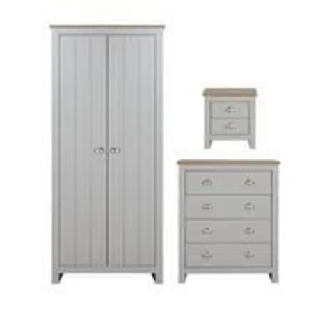 BOXED ATLANTA 3 PIECE PACKAGE - 2 DOOR WARDROBE, 4 DRAWER CHEST AND 2 DRAWER BEDSIDE CHEST - WHITE (2 BOXES)