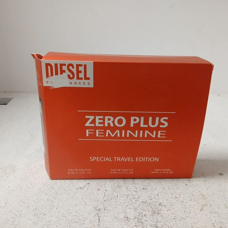 DIESEL ZERO PLUS FEMININE SPECIAL TRAVEL EDITION GIFT SET – EDT 30ML + 75ML & BODY LOTION 100ML
