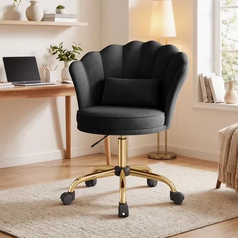 BOXED SHELL BACK HOME OFFICE CHAIR WITH LUMBAR PILLOW - BLACK (1 BOX)