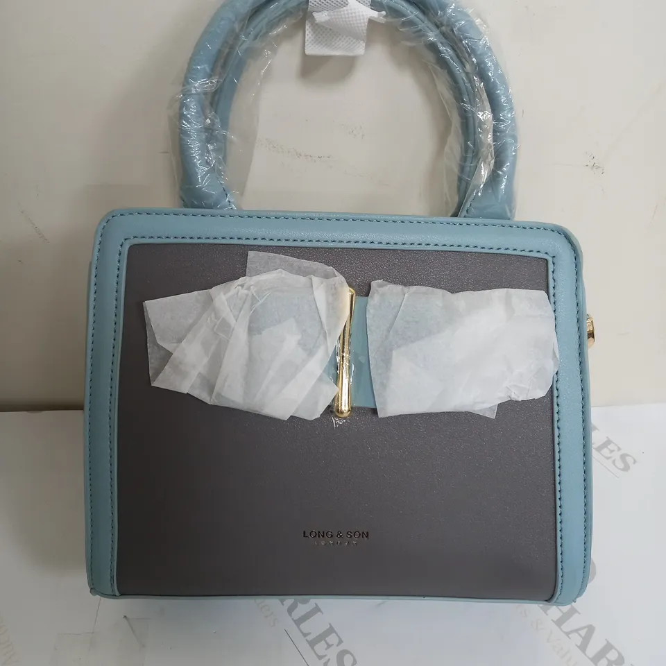 LONG&SON LONDON BLUE/GREY BUCKLE DETAILED HANDBAG