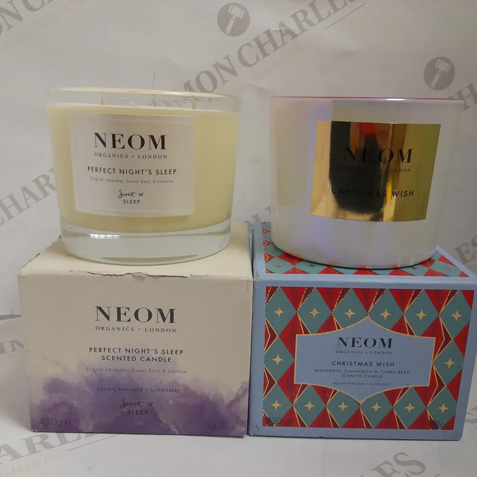 TWO NEOM SCENTED CANDLES TO INCLUDE CHRISTMAS WISH AND PERFECT NIGHTS SLEEP