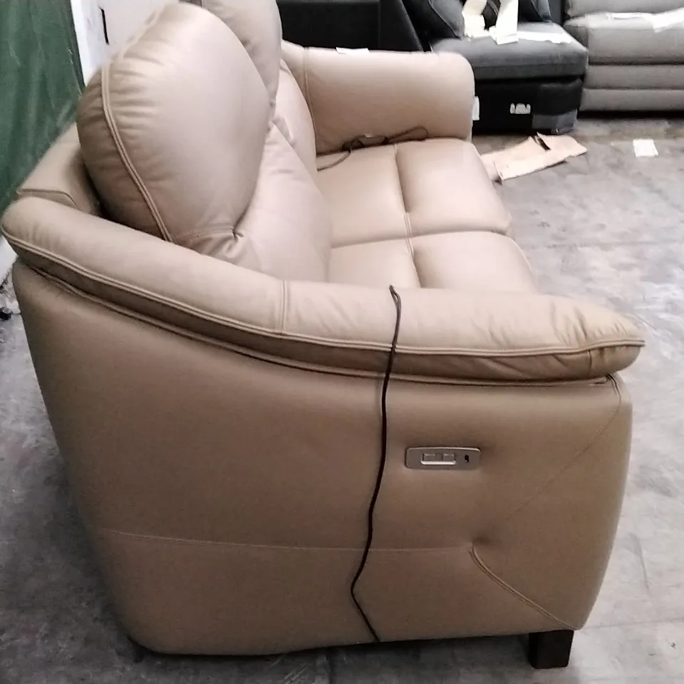 QUALITY BRITISH DESIGNER G PLAN MANUFACTURED JACKSON 3 SEATER ELECTRIC RECLINER DBL SOFA  - CAMBRIDGE SAND LEATHER 