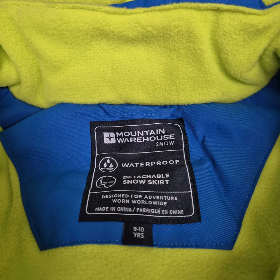 Mountain Warehouse Kids' Snow Jacket – Blue with Neon Lime Zips, 9-10 yrs