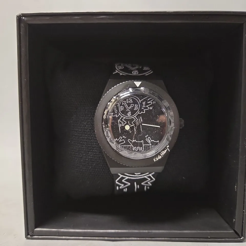 BOXED Q TIMEX X KEITH HARING RUBBER STRAP WATCH 